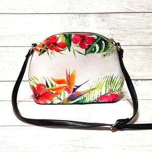 Tropical Floral Faux Leather Shoulder Bag